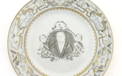 A Chinese export plate depicting a grisaille portrait