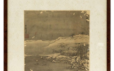 A Chinese ink painting of a winter scene signed Dai Jin