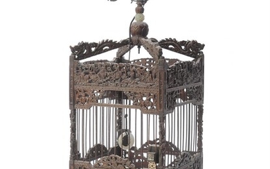 A Chinese square bamboo bird cage