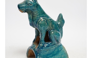 A Chinese turquoise glazed lion-dog ridge tile, Ming dynasty...