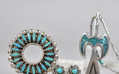 A Circular Native American/Zuni Turquoise Mounted Needle Poi...