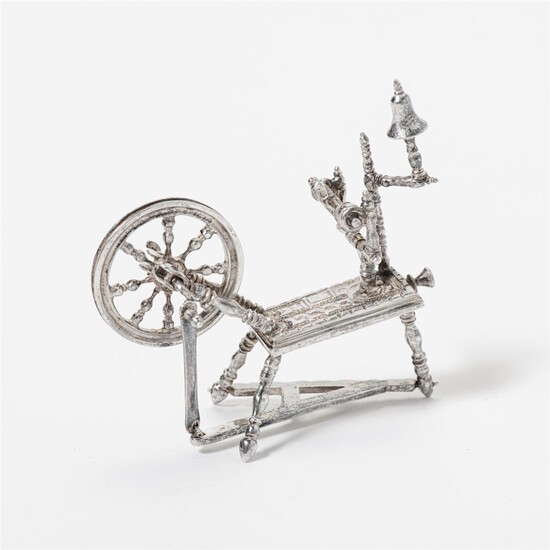 (-), A Dutch silver miniature spinning wheel Mark...