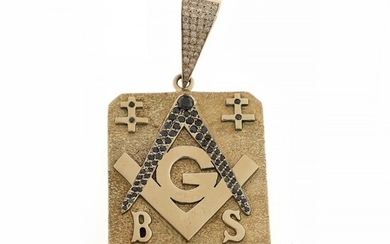NOT SOLD. A Freemason pendant set with numerous black and white diamonds, mounted in 14k...