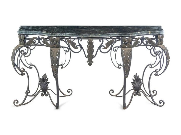 A French Style Steel Marble-Top Console Table