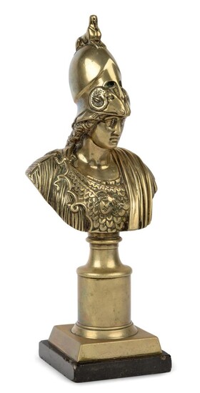 A French bronze bust of Minerva, late 19th century, after the Antique, on socle, plinth, square base and marble plinth, 40cm high Note: One of the major deities of ancient Greece and Rome, Minerva was the goddess of wisdom, arts and learning. The...