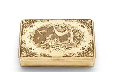 A GEORGE II GOLD SNUFF-BOX SET WITH AN ENAMEL MINIATURE...