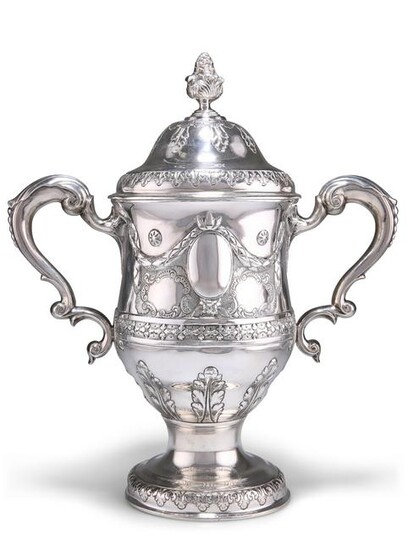 A GEORGE III IRISH SILVER TWIN-HANDLED CUP AND COVER