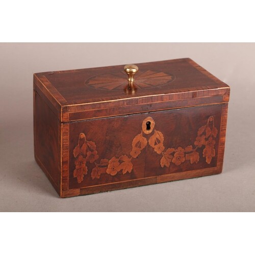 A GEORGE III MAHOGANY TEA CADDY crossbanded in rosewood and ...