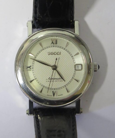 A GUCCI 7400 AUTO Limited Edition Exhibition Back Wristwatch...