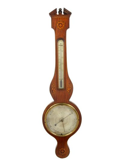 A George III Mahogany and Marquetry Wheel Barometer