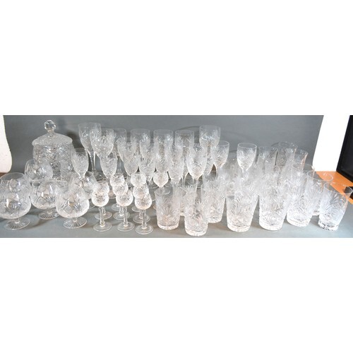 A Good Quality Cut Glass Drinking Set comprising wine glasse...