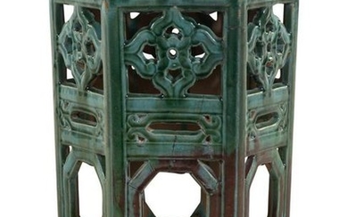 A Green Glazed Ceramic Garden Seat