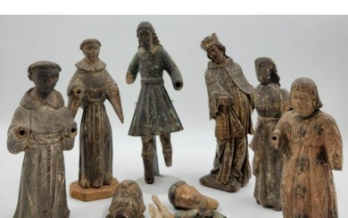 A Grouping Of Hand Carved Wooden Religious Santos Figures 18-19th Century