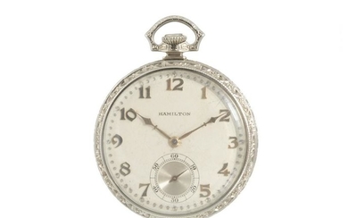 A Hamilton 14k white gold pocket watch