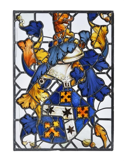 A JAMES I STAINED GLASS PANEL, EARLY 17TH CENTURY