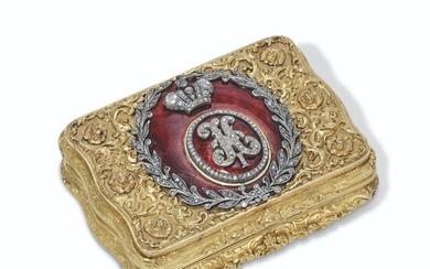 A JEWELLED AND GUILLOCHÉ ENAMEL GOLD IMPERIAL PRESENTATION SNUFF BOX