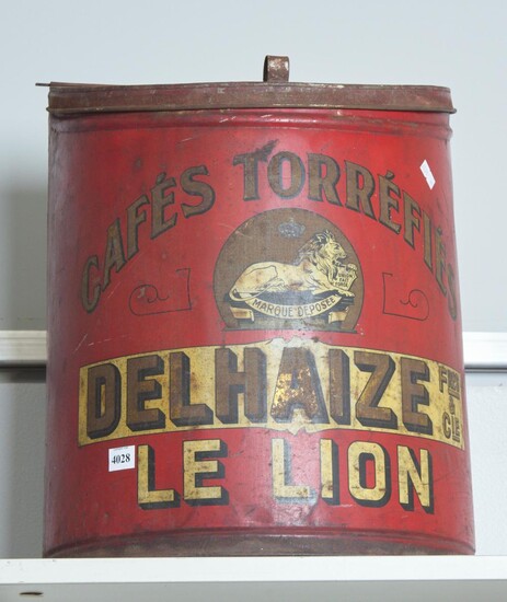 A LARGE 19TH CENTURY FRENCH CAFE TORREFIES DELHAIZE ADVERTISING TIN
