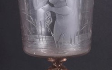 A LARGE VENETIAN GLASS engraved with a maiden bathing.