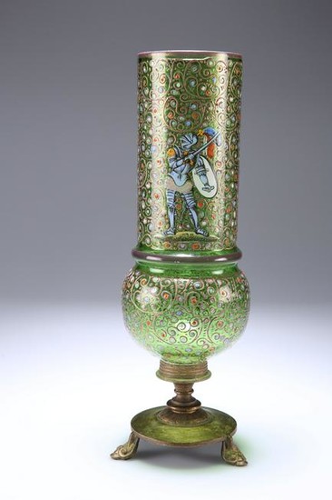 A LATE 19TH CENTURY BOHEMIAN GLASS VASE, of sleeve form
