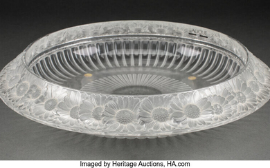 A Lalique Clear and Frosted Glass Marguerites Coupe in Original Fitted Box (post-1945)