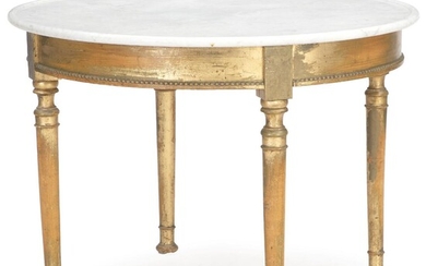 SOLD. A Louis XVI style round giltwood table with white profiled marble top. Late 19th century. H. 79 cm. Diam. 98 cm. – Bruun Rasmussen Auctioneers of Fine Art