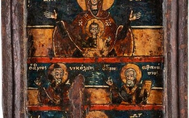 A MULTI-PARTITE ICON SHOWING THE MOTHER OF GOD AND
