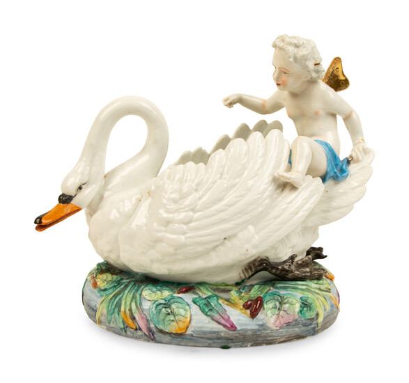A Meissen Style Porcelain Swan-Form Centerpiece