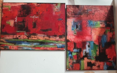 A PAIR OF ABSTRACT IMPASTO OIL PAINTINGS ON CANVAS