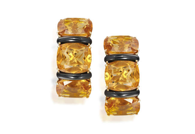 A PAIR OF CITRINE AND ONYX EARRINGS, BY...