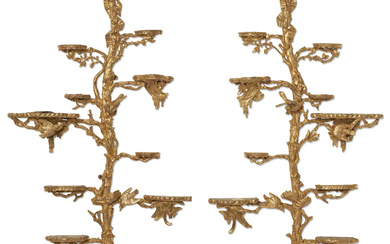 A PAIR OF GEORGE II GILTWOOD AND GILT-COMPOSITION WALL APPLIQUES POSSIBLY IRISH, CIRCA 1750, OR POSSIBLY EARLY 19TH CENTURY