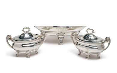 A PAIR OF GEORGE III SILVER SAUCE TUREENS AND COVERS, PAUL STORR, LONDON, 1799