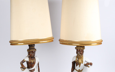A PAIR OF ITALIAN CERAMIC TABLE LAMPS, MARKED ITALY (2).