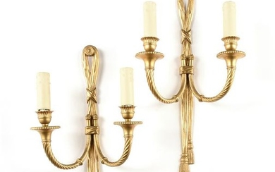 A PAIR OF NEO-CLASSICAL STYLE GILT BRONZE TWO LIGHT