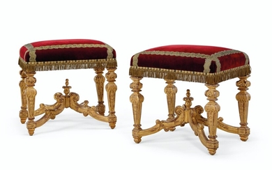 A PAIR OF NORTH EUROPEAN GILTWOOD TABOURETS, POSSIBLY EARLY 18TH CENTURY