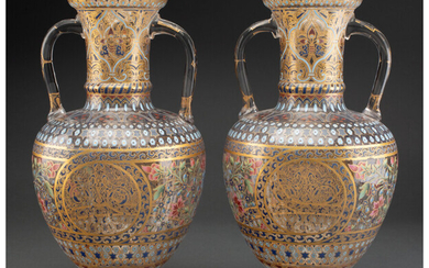 A Pair of Enameled Glass Vases Attributed to Lobmeyr (late 19th century)