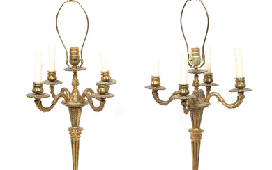 A Pair of French Gilt Metal Four-Light Candelabra Mounted as Lamps