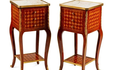 A Pair of Louis XV Style Gilt-Metal-Mounted Parquetry