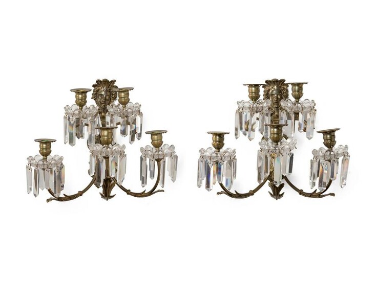 A Pair of Neoclassical Bronze Five-Light Sconces