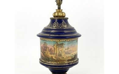 A Paris porcelain table lamp base, late 19th Century, of cyl...