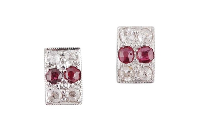 A RUBY AND DIAMOND PAIR OF EARRINGS
