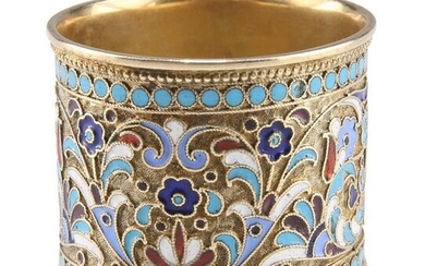 A RUSSIAN SILVER AND CHAMPLEVÃ‰ ENAMEL NAPKIN RING