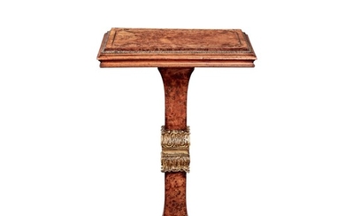 A Regency Burr Oak, Carved Giltwood, and Brass Inlaid Pedestal Table, Circa 1815