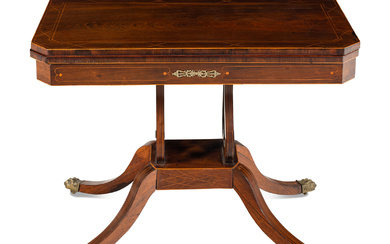 A Regency Satinwood Inlaid Rosewood Flip-Top Table
