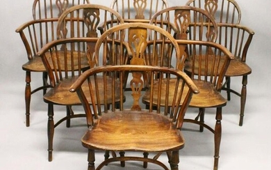 A SET OF SIX 19TH CENTURY YEW AND ELM WINDSOR