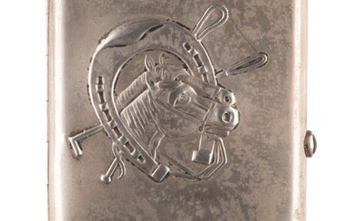 A SILVER CIGARETTE CASE WITH HORSES