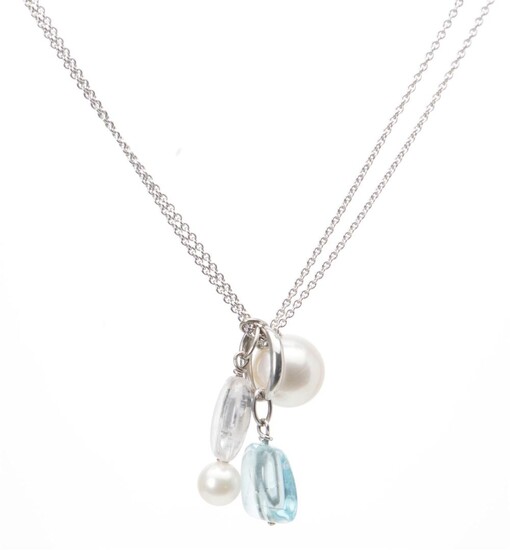 A SOUTH SEA PEARL, AQUAMARINE AND ROCK CRYSTAL PENDANT/ NECKLACE