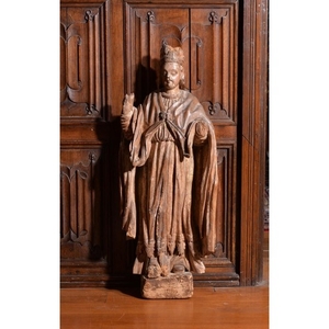 A Southern European carved wood probably chestnut, model of a saint bishop, early 18th century