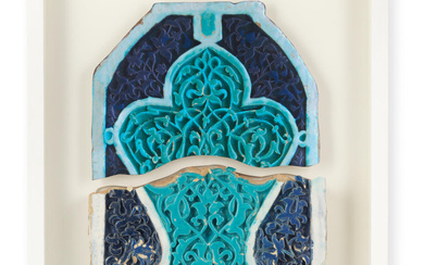 A Timurid moulded pottery mihrab tile fragment Central Asia, second...