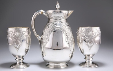 A VICTORIAN SILVER JUG AND PAIR OF GOBLETS, by