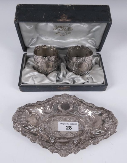 A Victorian silver shaped oval Trinket Dish, pierced and...